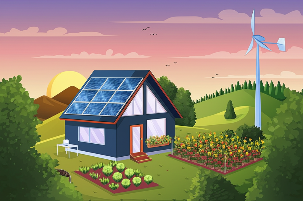 Área rural com sistema solar off-grid e bateria