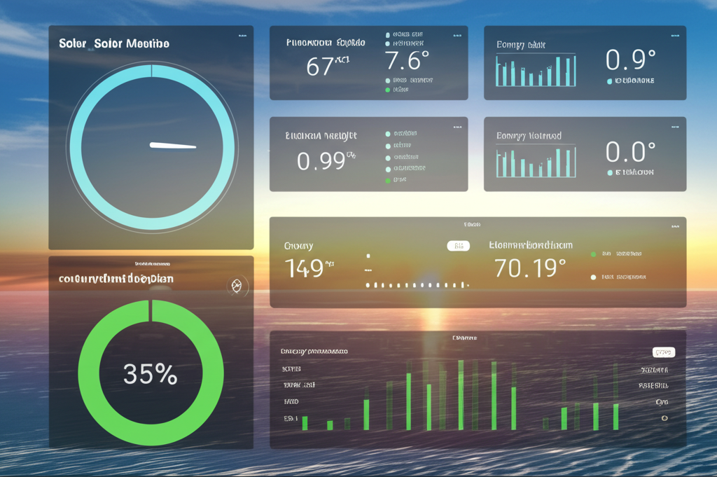 Dashboard com métricas de geração e economia de um sistema solar